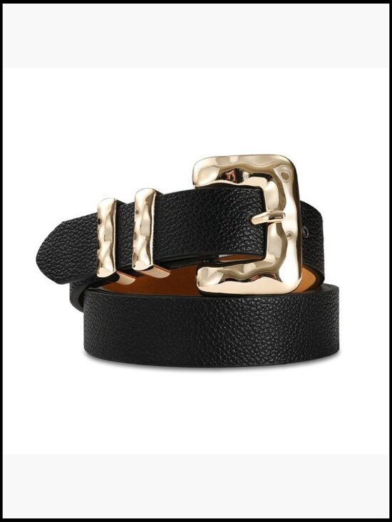 Women\'s Skinny Belt with Gold Square Buckle Faux Leather main image 7